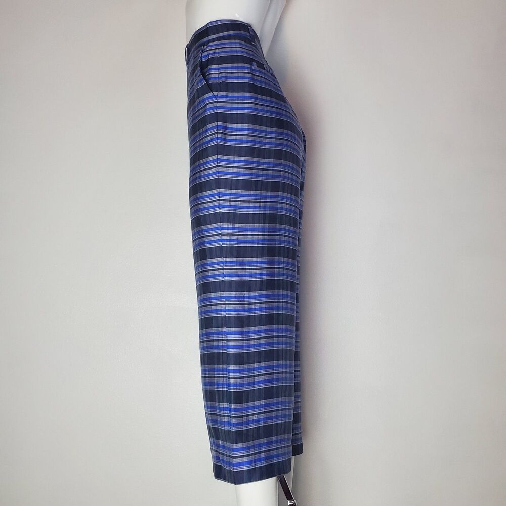 J. Crew Blue Plaid Silk Cropped Wide Leg Trousers - Picture 2 of 11
